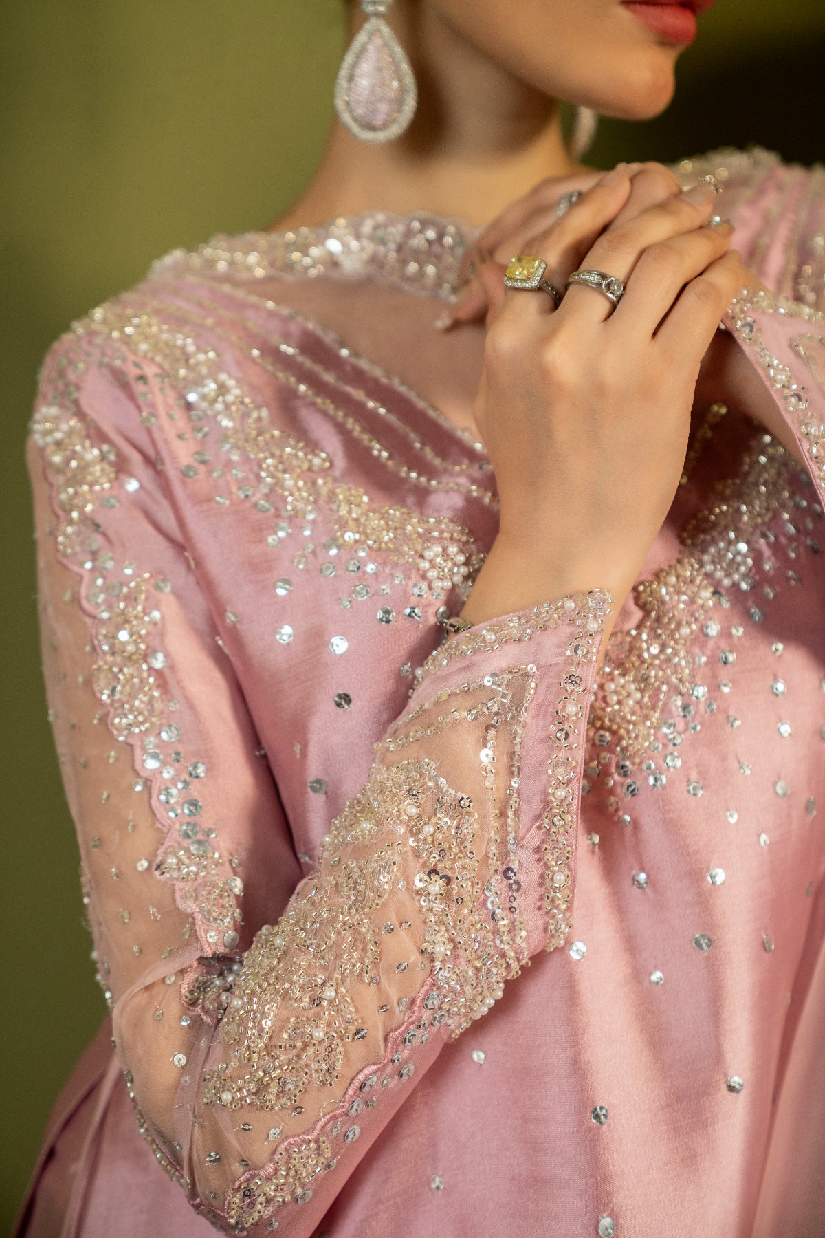 Tea Pink Embroidered Sheesha Silk Salwar Kameez (3-Piece) - Image 8