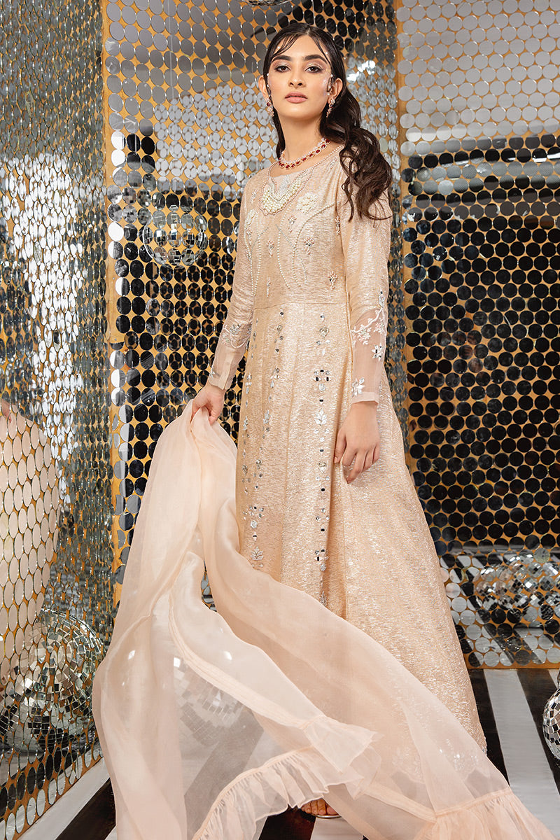 Pakistani Blush Pink Embellished Shimmer Hi-Low Salwar Kameez (3-Piece) - Image 2