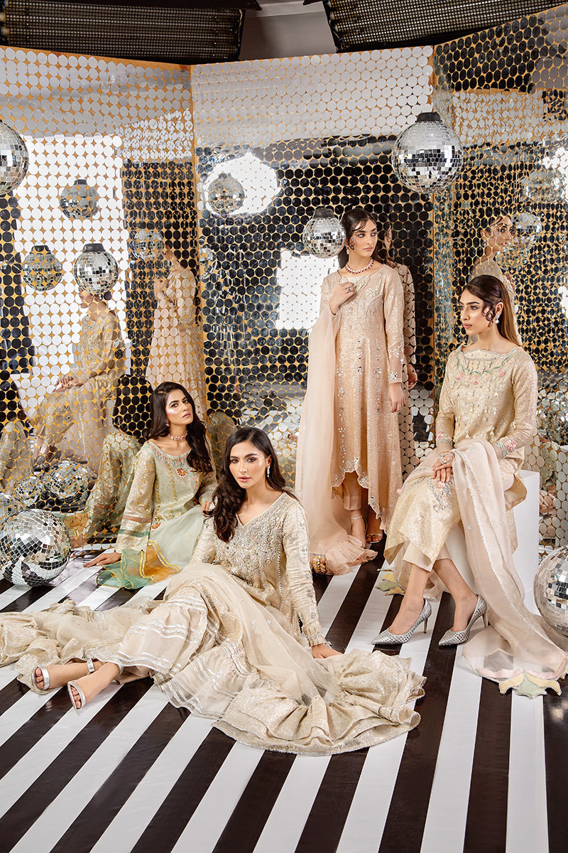 Pakistani Blush Pink Embellished Shimmer Hi-Low Salwar Kameez (3-Piece) - Image 7