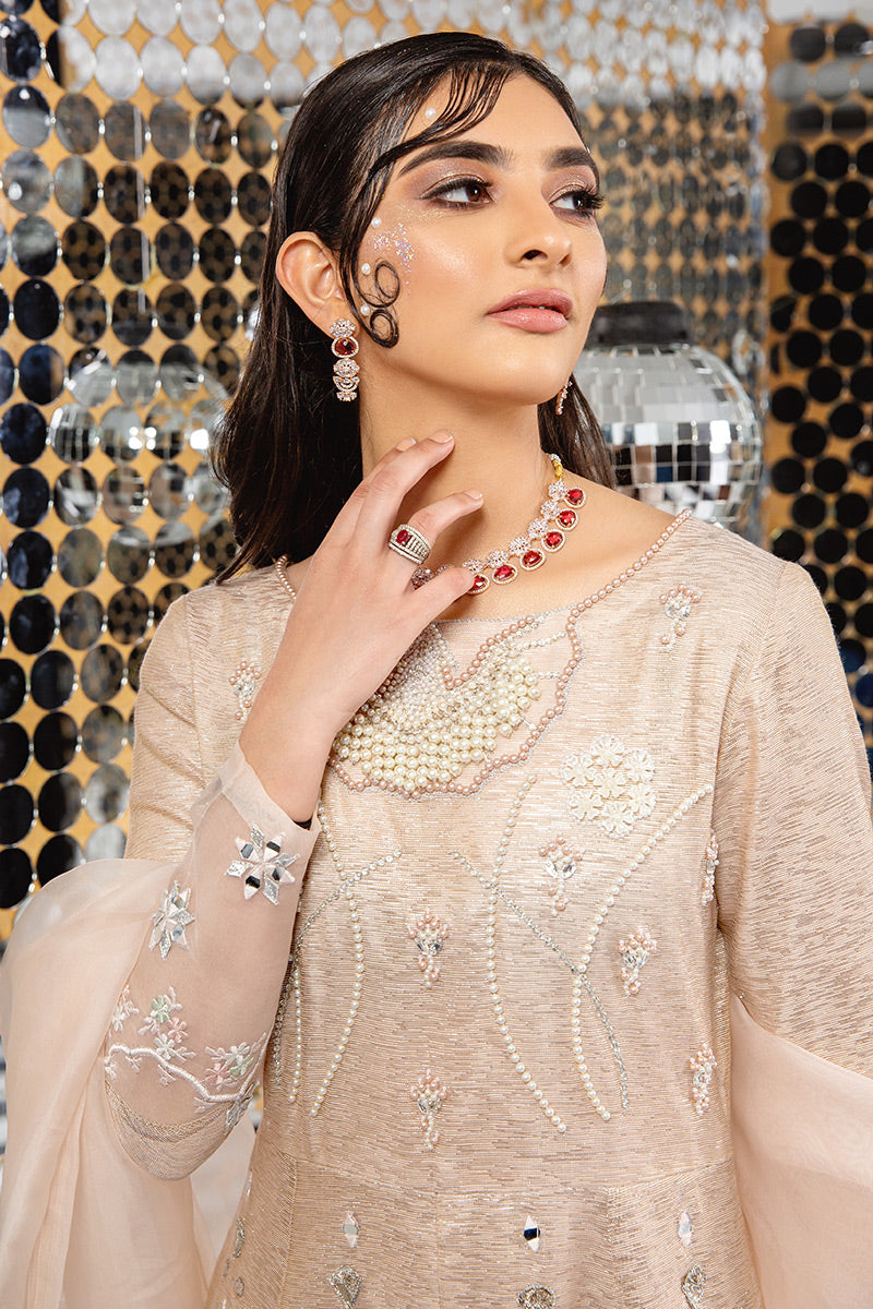 Blush Pink Embellished Shimmer Hi-Low Salwar Kameez (3-Piece) - Image 3