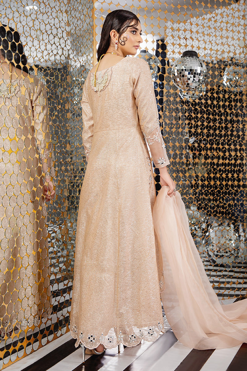 Blush Pink Embellished Shimmer Hi-Low Salwar Kameez (3-Piece) - Image 4