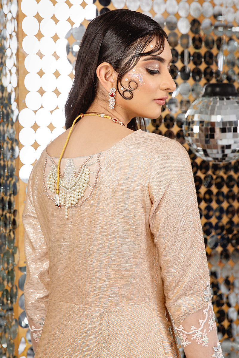 Blush Pink Embellished Shimmer Hi-Low Salwar Kameez (3-Piece) - Image 5