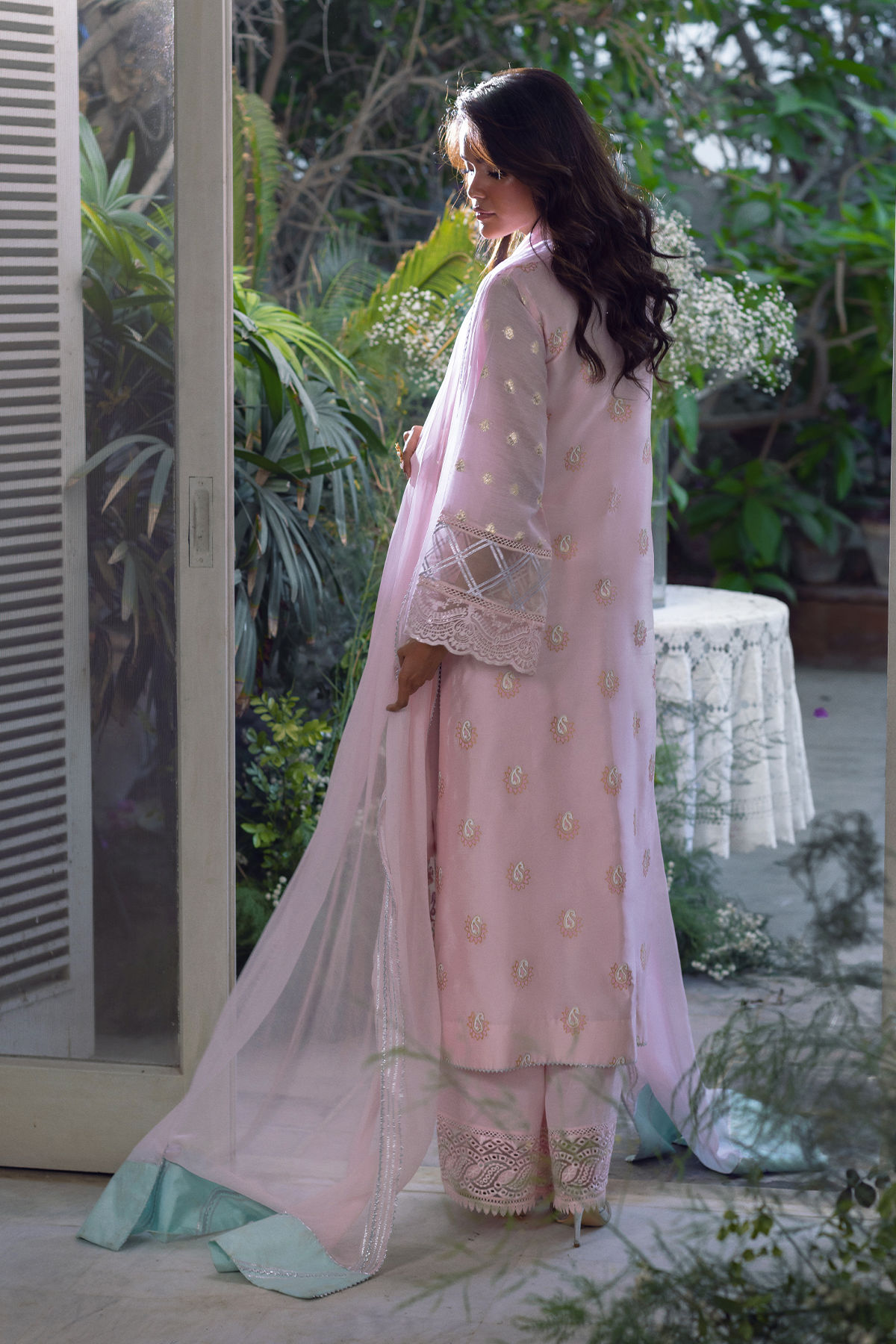 Petal Pink Embroidered Shisha Silk Salwar Kameez (3-Piece) - Image 3