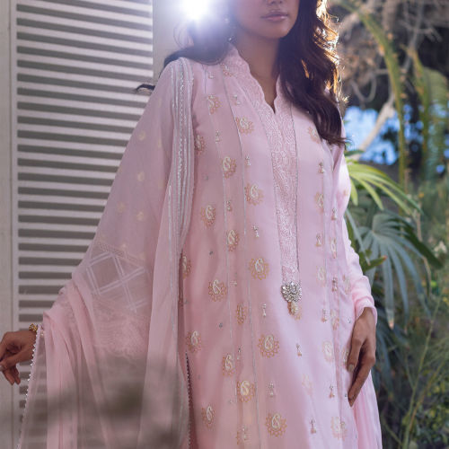 Petal Pink Embroidered Shisha Silk Salwar Kameez (3-Piece) - Image 4