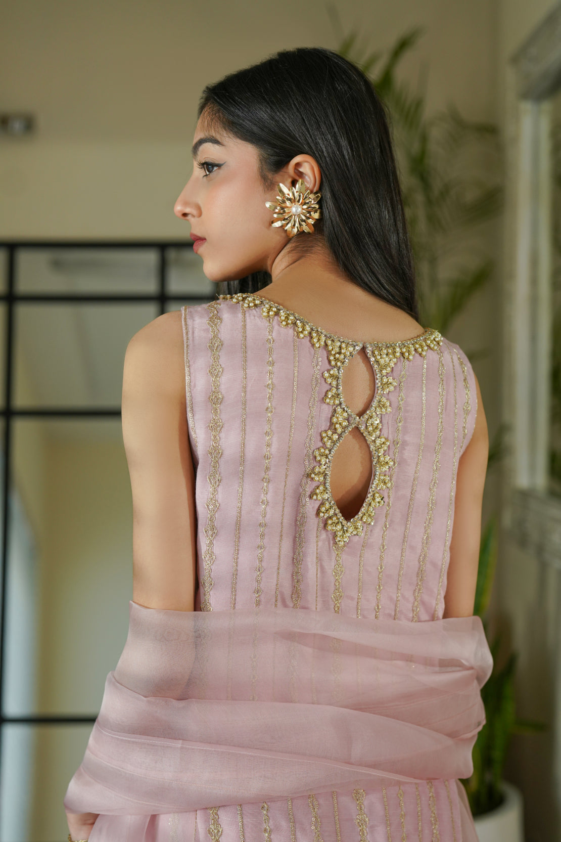 Powder Pink Embellished Silk Salwar Kameez (3-Piece) - Image 6
