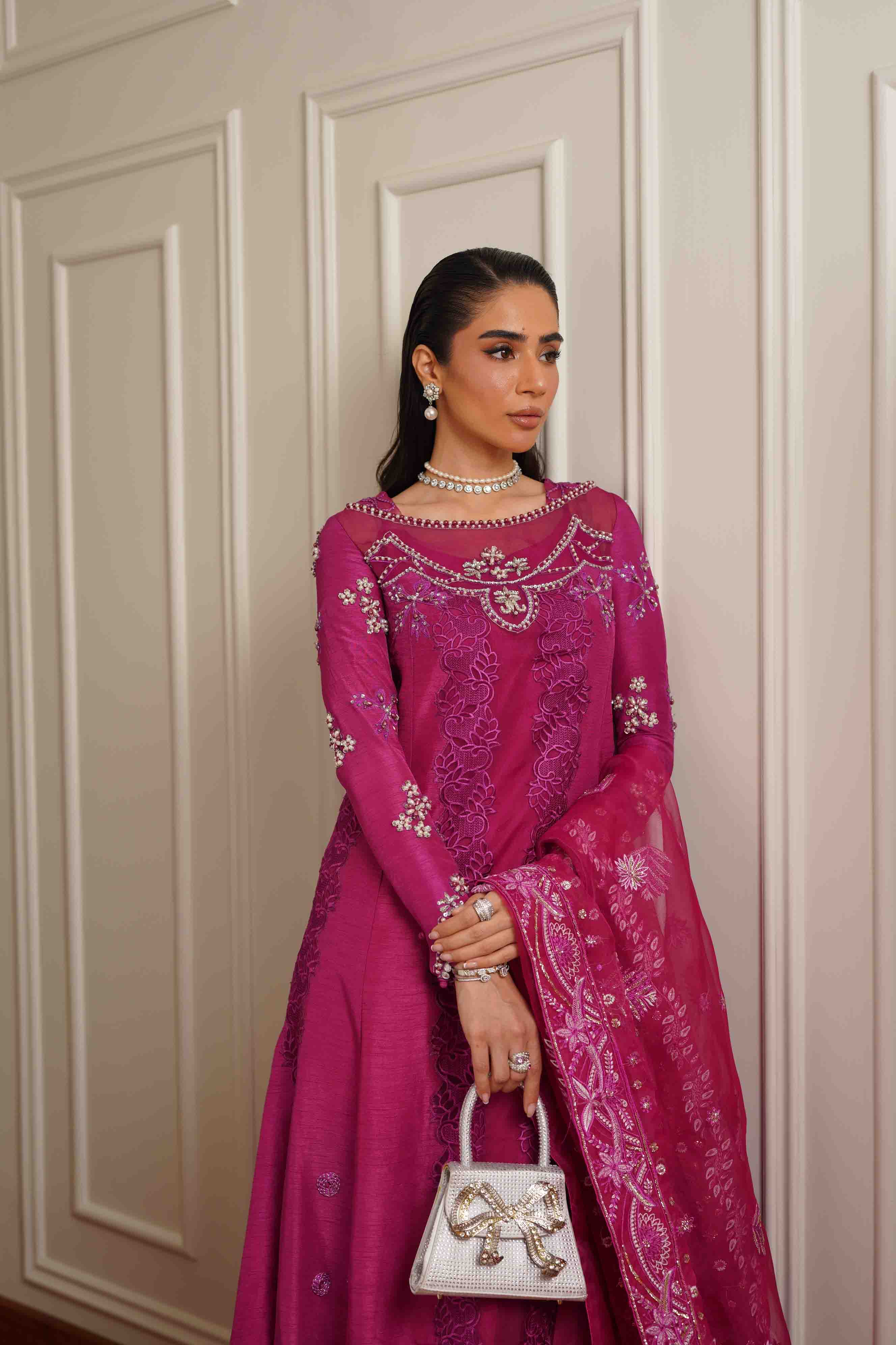 Pakistani Magenta Embroidered Premium Silk Salwar Kameez (3-Piece) - Image 6