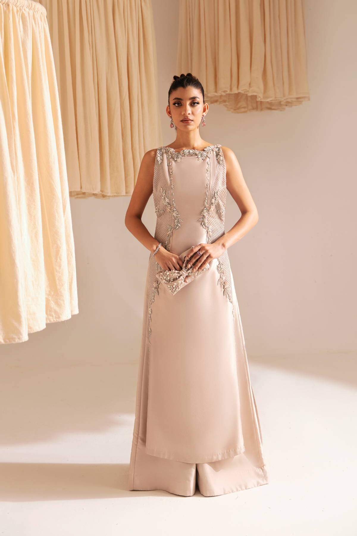 Pale Blush Hand-Embellished Silk-Blend Salwar Kameez (2-Piece) - Image 1