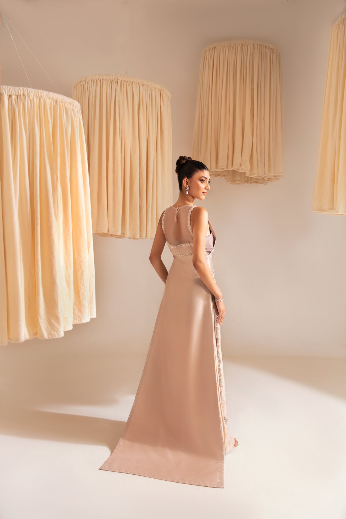 Pale Blush Hand-Embellished Silk-Blend Salwar Kameez (2-Piece) - Image 2