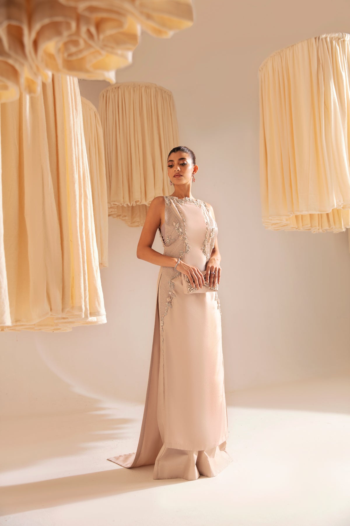 Pale Blush Hand-Embellished Silk-Blend Salwar Kameez (2-Piece) - Image 4