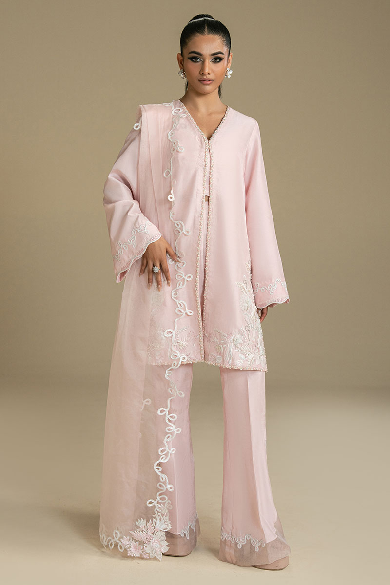 Peach Pink Embroidered Silk-Blend Salwar Kameez (3-Piece) - Image 2