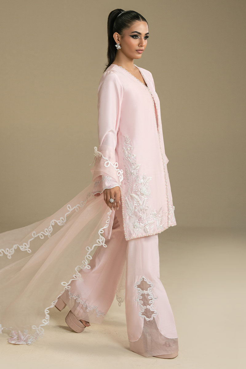 Peach Pink Embroidered Silk-Blend Salwar Kameez (3-Piece) - Image 4