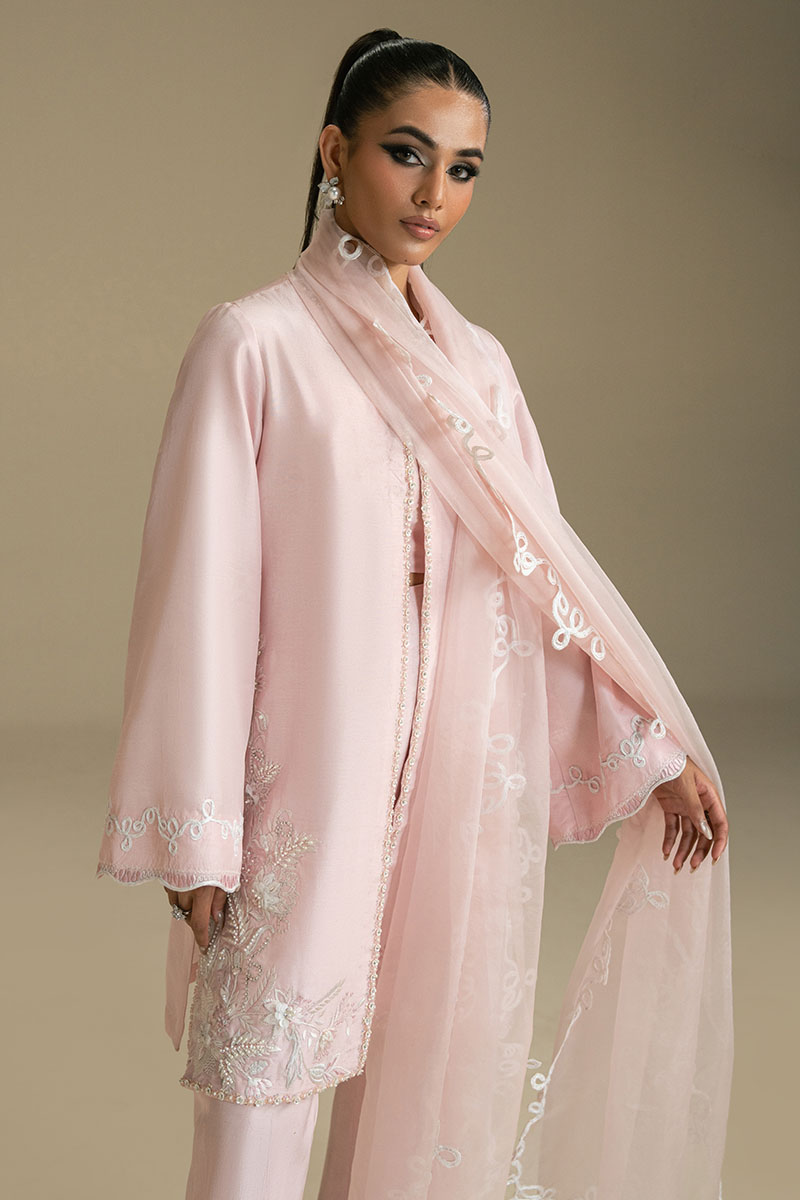 Peach Pink Embroidered Silk-Blend Salwar Kameez (3-Piece) - Image 5