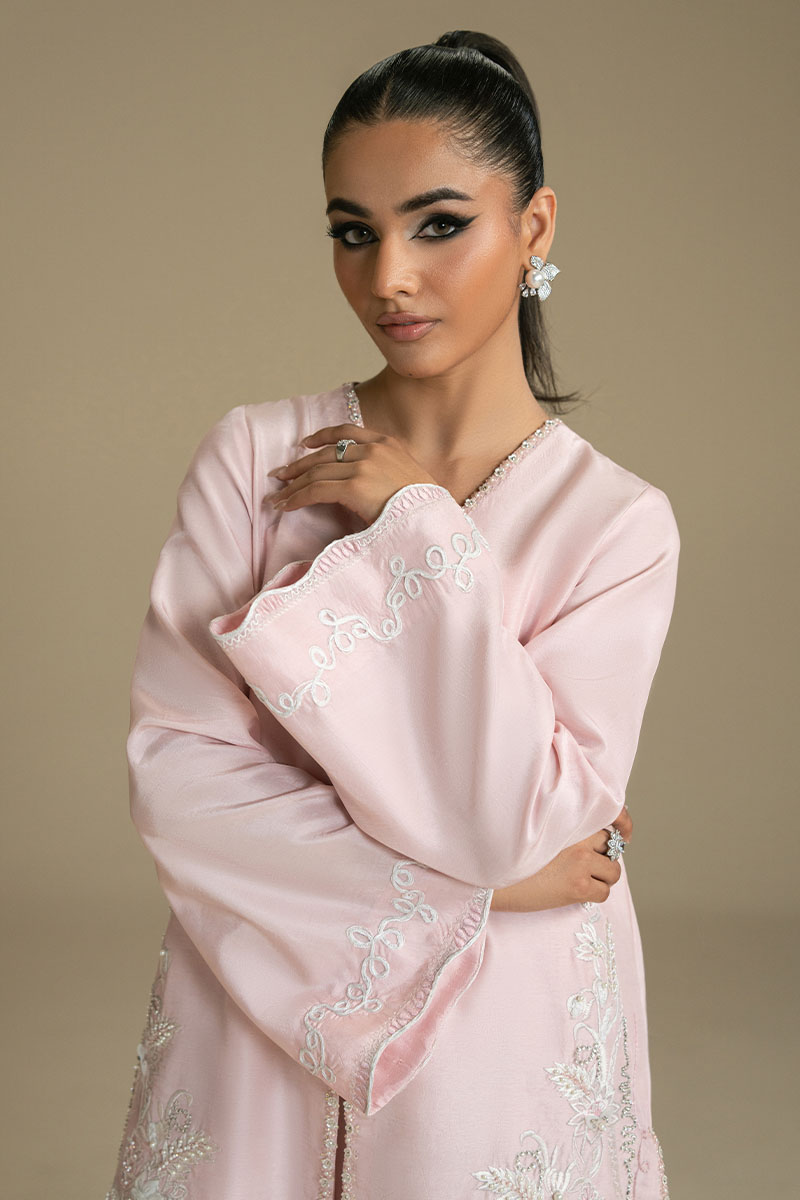 Peach Pink Embroidered Silk-Blend Salwar Kameez (3-Piece) - Image 6