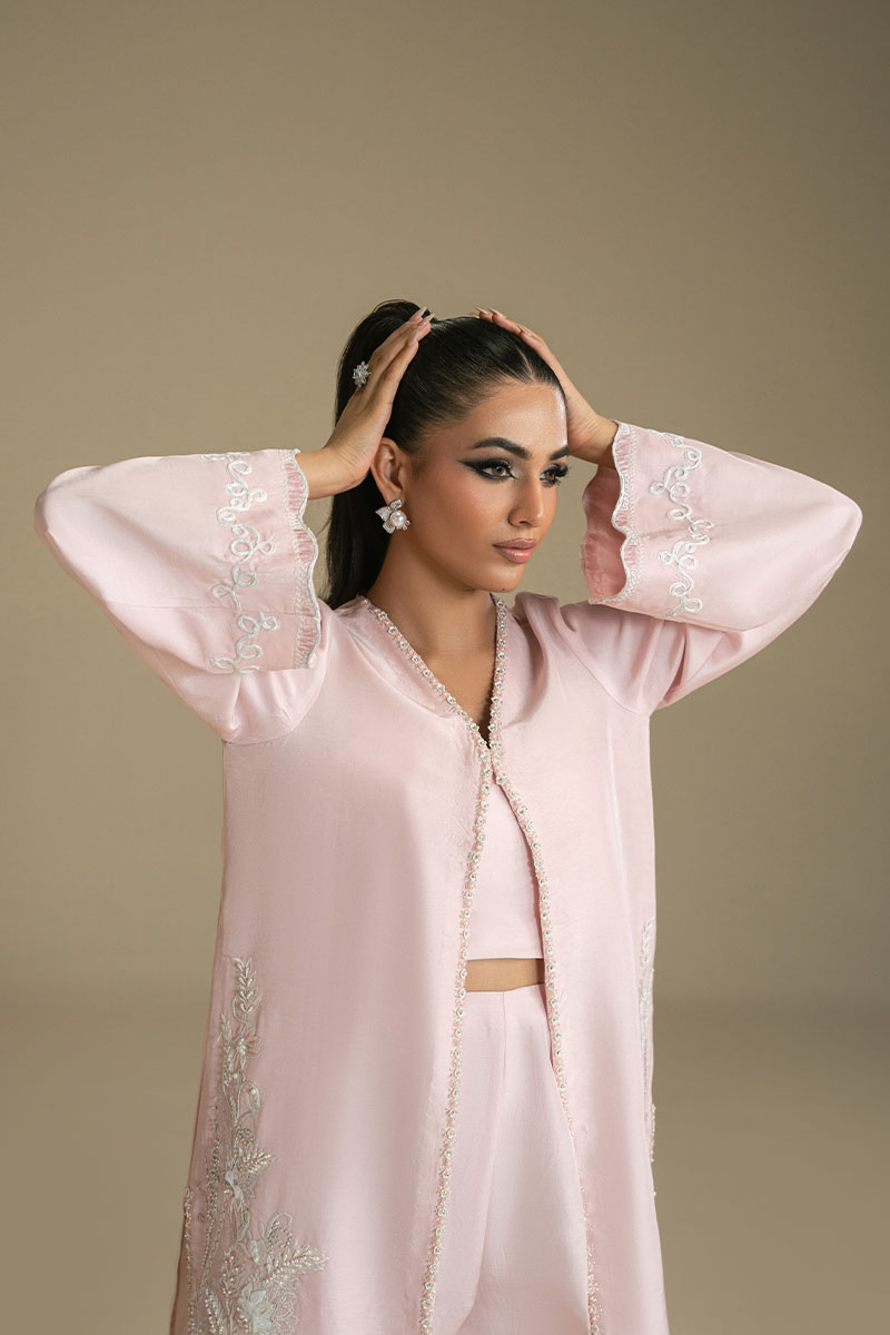 Peach Pink Embroidered Silk-Blend Salwar Kameez (3-Piece) - Image 7