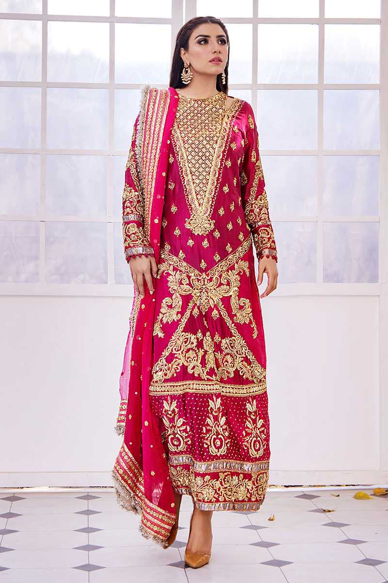 Pakistani Fuchsia Pink Embroidered Silk-Blend Salwar Kameez (3-Piece) - Image 1