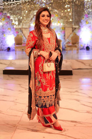 Fuchsia and Navy Embroidered Silk-Blend Salwar Kameez (3-Piece) - Image 7