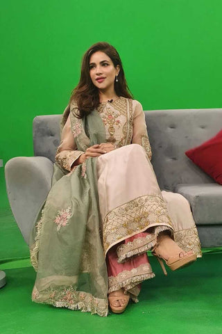 Pakistani Pale Pink Embroidered Silk-Blend Salwar Kameez (3-Piece) - Image 3