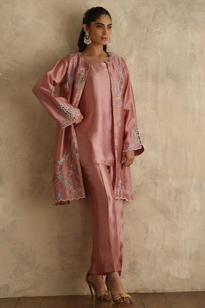 Tea Pink Embroidered Silk Jacket Set (3-Piece) - Image 4