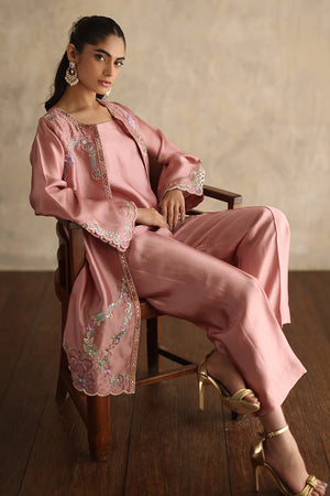 Tea Pink Embroidered Silk Jacket Set (3-Piece) - Image 6