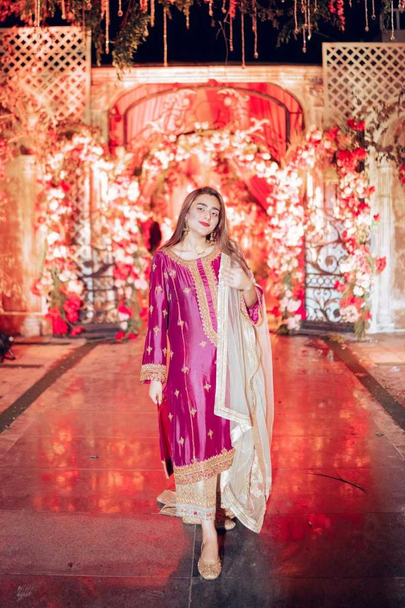 Magenta Embroidered Silk Salwar Kameez (3-Piece) - Image 1