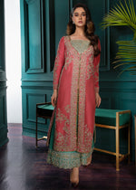 Coral and Teal Embroidered Silk Jacket Set (2-Piece) - Image 2