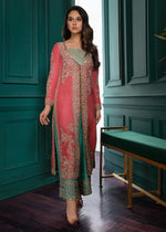 Coral and Teal Embroidered Silk Jacket Set (2-Piece) - Image 4
