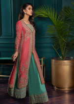 Coral and Teal Embroidered Silk Jacket Set (2-Piece) - Image 6