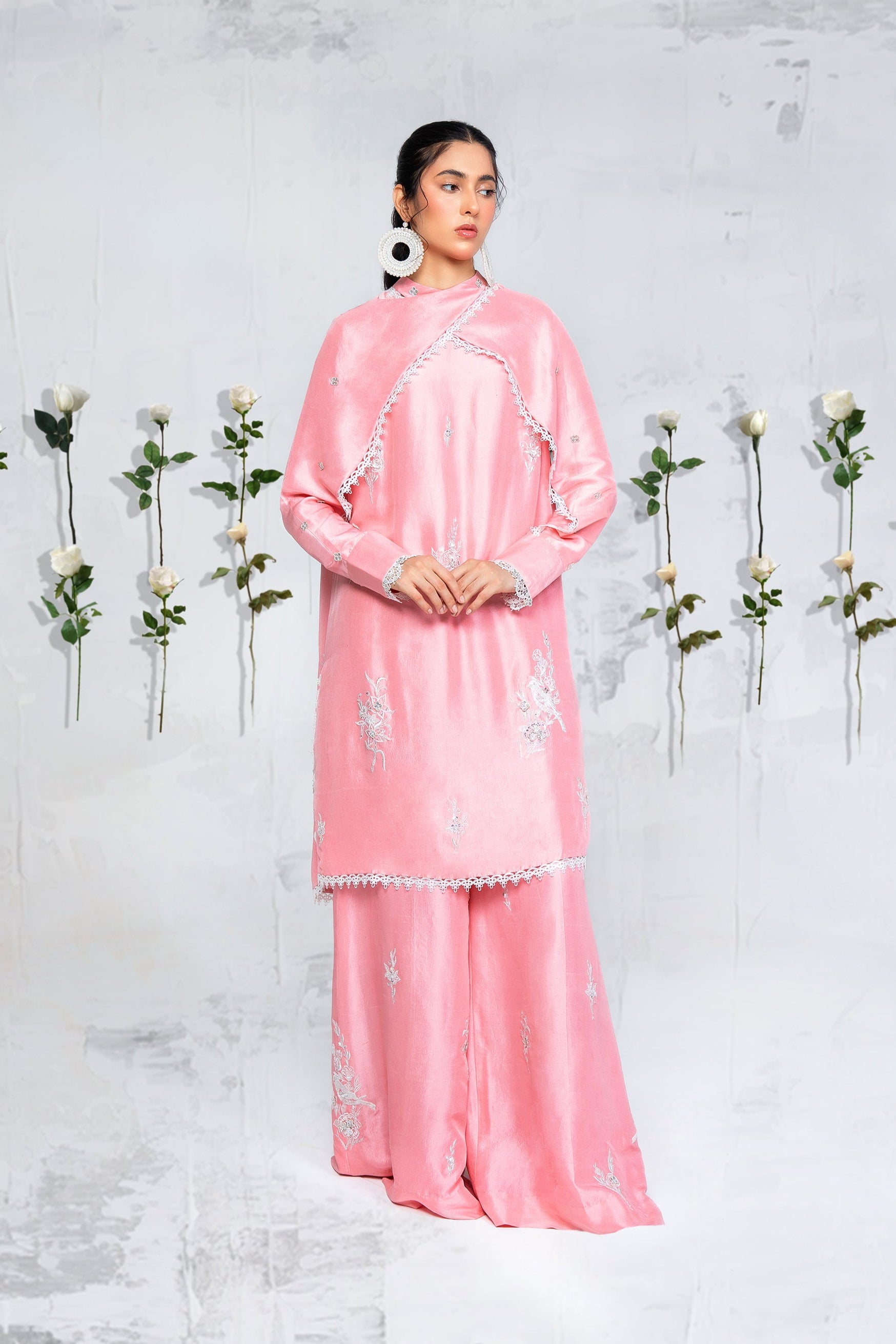 Marshmallow Pink Embroidered Silk Salwar Kameez (2-Piece) - Image 1