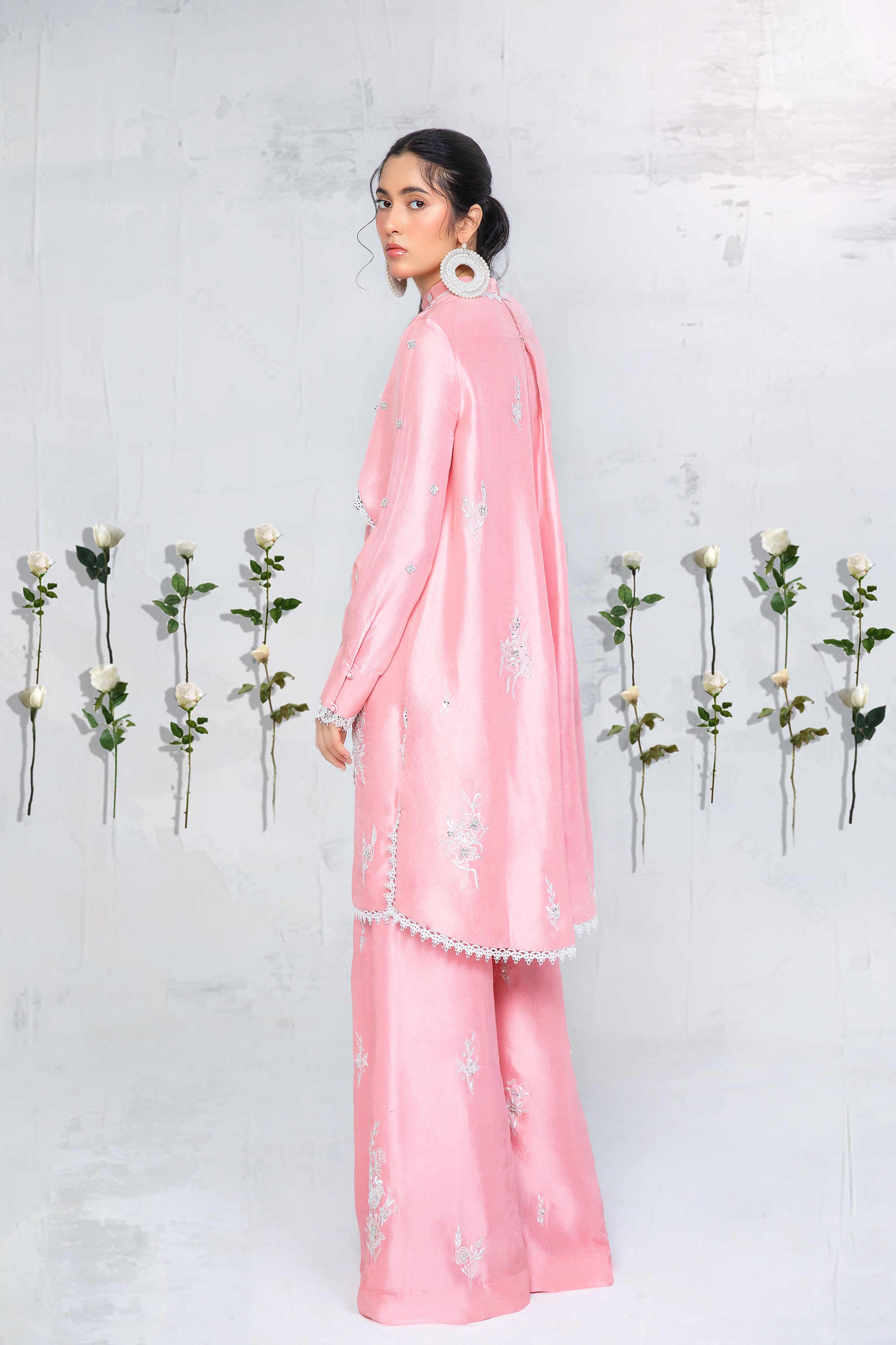 Marshmallow Pink Embroidered Silk Salwar Kameez (2-Piece) - Image 4