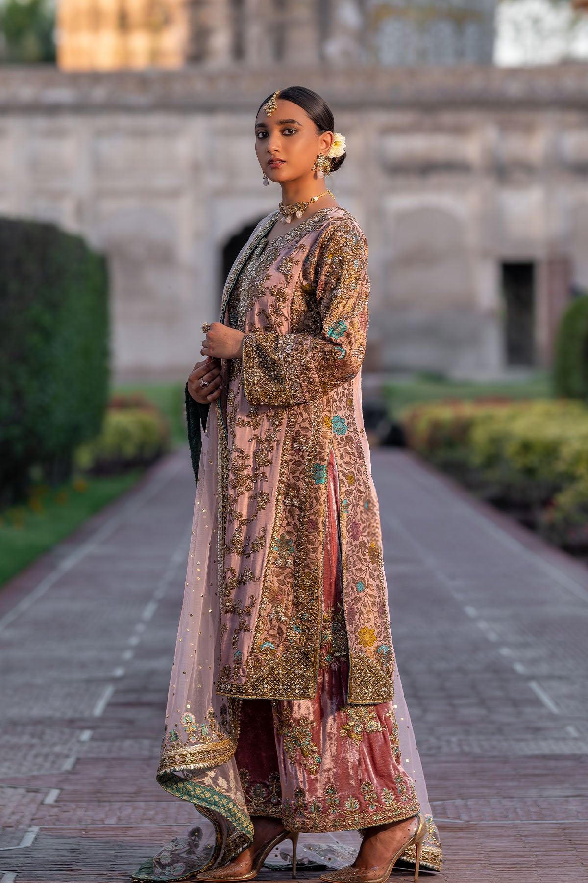 Pakistani Tea Pink Embellished Silk Jamawar Salwar Kameez (3-Piece) - Image 2