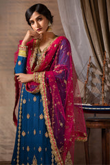 Pakistani Hot Pink Mukesh Net Hand-Embellished Dupatta (1-Pc) - Image 3