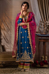 Pakistani Hot Pink Mukesh Net Hand-Embellished Dupatta (1-Pc) - Image 4