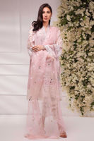 Pakistani Salmon Pink Embroidered Silk Net Salwar Kameez (3-Piece) - Image 4
