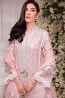 Pakistani Salmon Pink Embroidered Silk Net Salwar Kameez (3-Piece) - Image 5