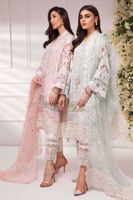 Pakistani Salmon Pink Embroidered Silk Net Salwar Kameez (3-Piece) - Image 6