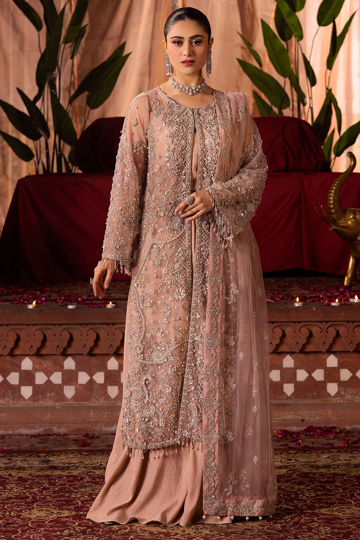 Pastel Pink Hand-Embellished Silk Net Jacket (3-Piece) - Image 1