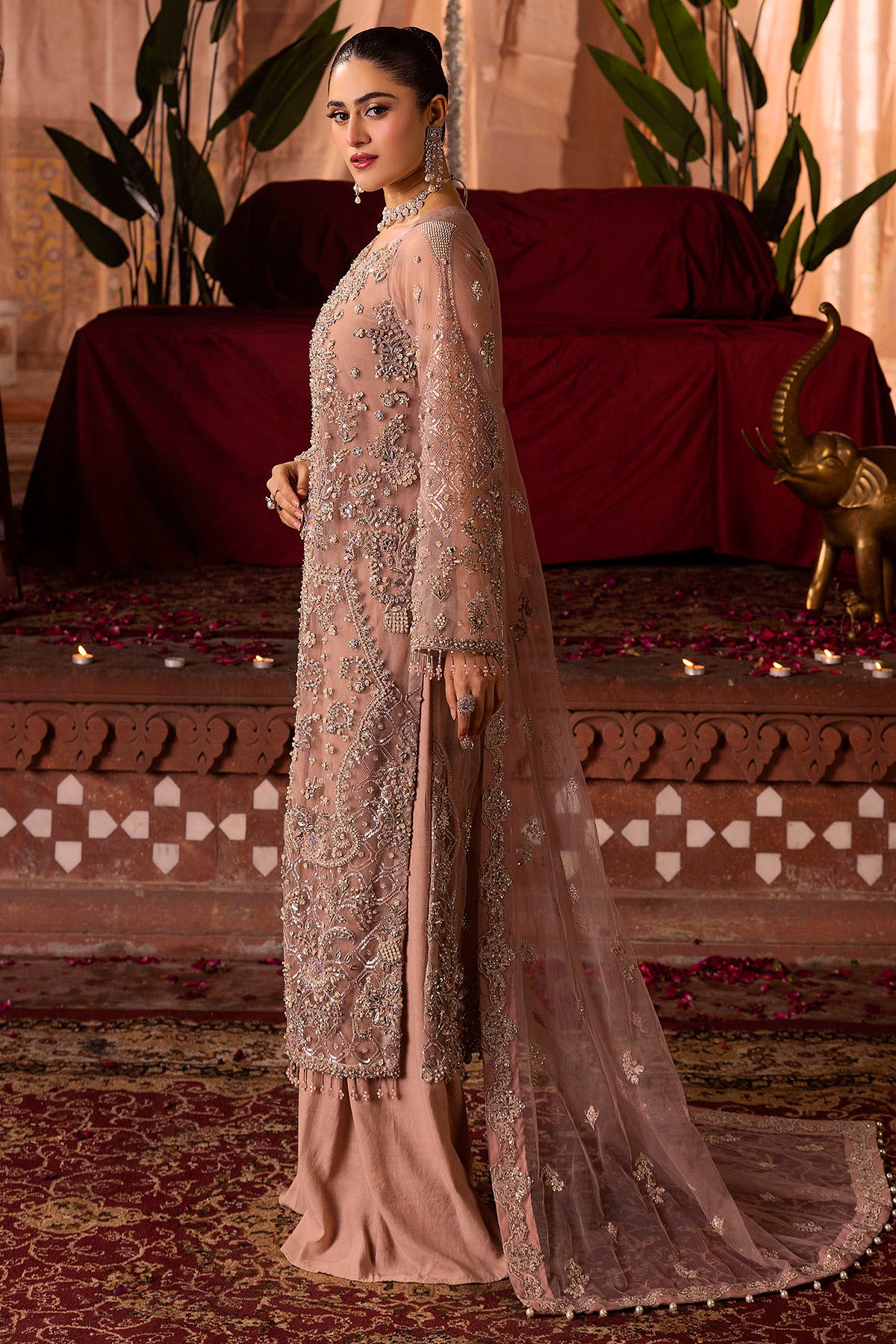 Pastel Pink Hand-Embellished Silk Net Jacket (3-Piece) - Image 3