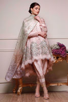 Pakistani Pastel Pink Embroidered Silk Net Salwar Kameez (3-Piece) - Image 2