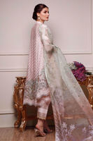 Pakistani Pastel Pink Embroidered Silk Net Salwar Kameez (3-Piece) - Image 4