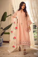 Pakistani Peach Embroidered Silk Net Salwar Kameez (3-Piece) - Image 2