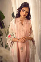 Pakistani Peach Embroidered Silk Net Salwar Kameez (3-Piece) - Image 3