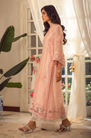 Pakistani Peach Embroidered Silk Net Salwar Kameez (3-Piece) - Image 4