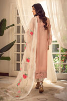 Pakistani Peach Embroidered Silk Net Salwar Kameez (3-Piece) - Image 5