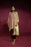 Pakistani Peach Hand-Embellished Silk Net Salwar Kameez (3-Piece) - Image 1