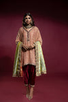 Pakistani Peach Hand-Embellished Silk Net Salwar Kameez (3-Piece) - Image 2