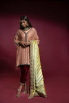 Pakistani Peach Hand-Embellished Silk Net Salwar Kameez (3-Piece) - Image 4