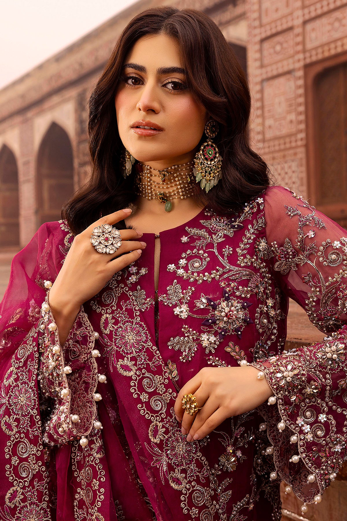 Fuchsia Pink Hand-Embellished Silk Organza Jacket (3-Piece) - Image 3