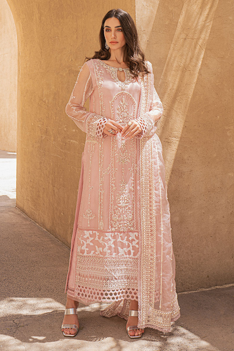 Pakistani Chalk Pink Embroidered Silk Organza Salwar Kameez (3-Piece) - Image 1