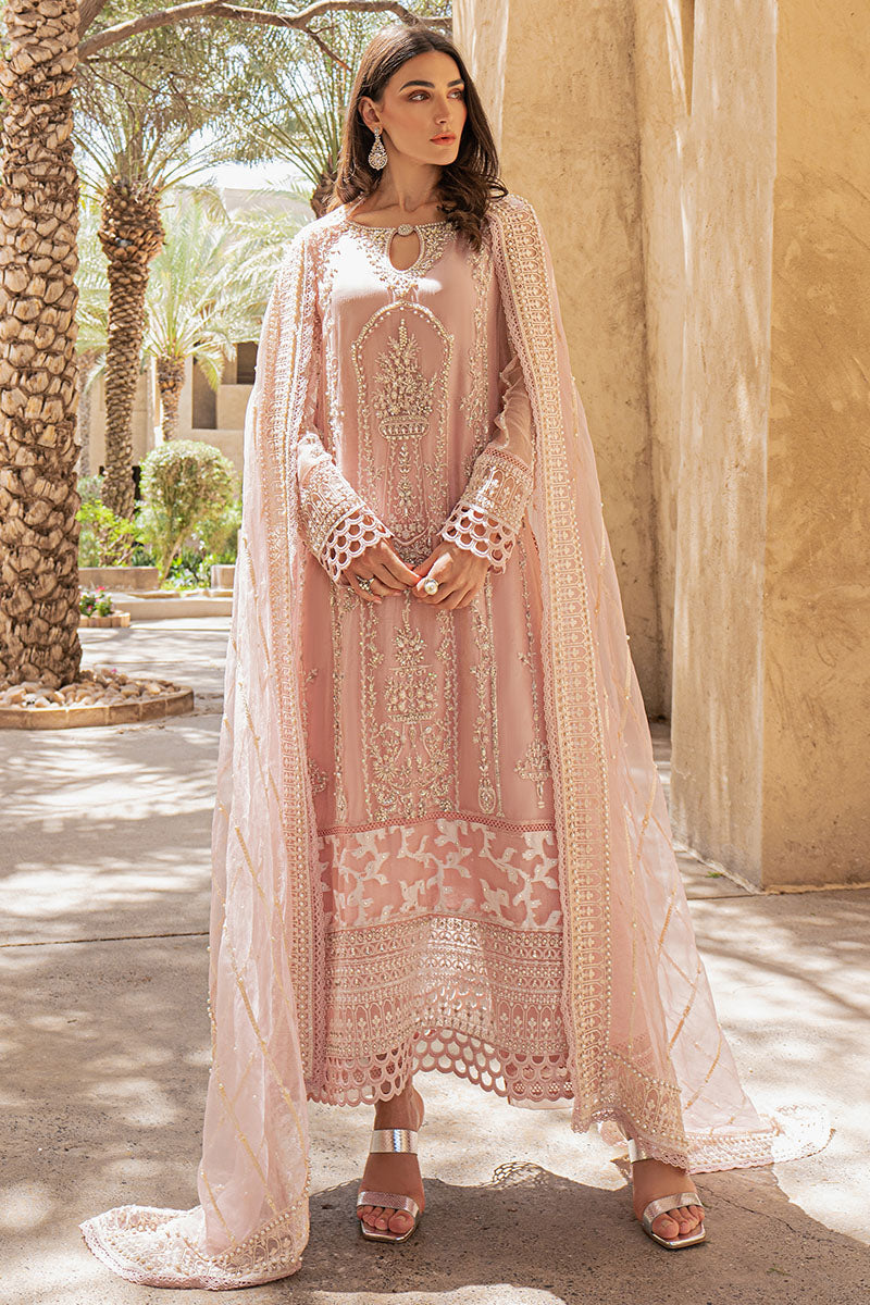 Pakistani Chalk Pink Embroidered Silk Organza Salwar Kameez (3-Piece) - Image 2