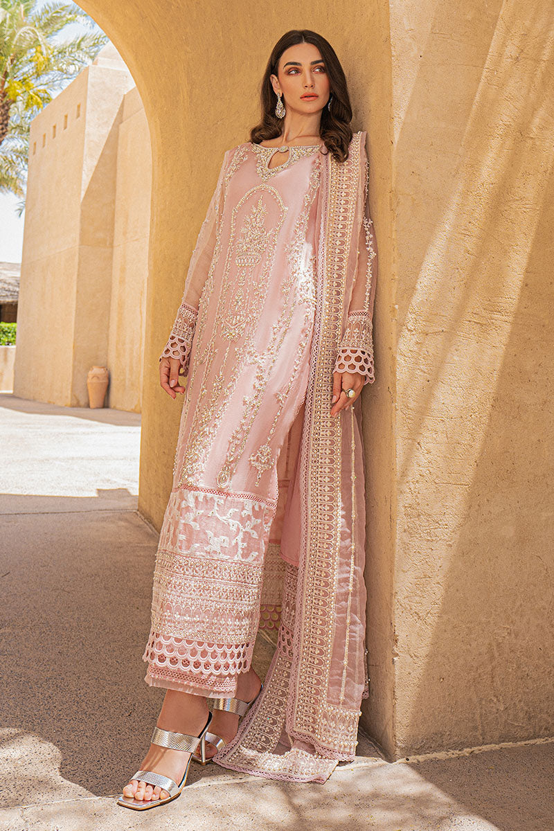 Pakistani Chalk Pink Embroidered Silk Organza Salwar Kameez (3-Piece) - Image 3